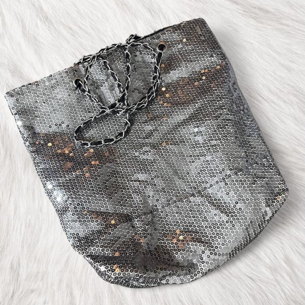Silver sequin tote bag with chain handles lightweight Tote for festivals summer